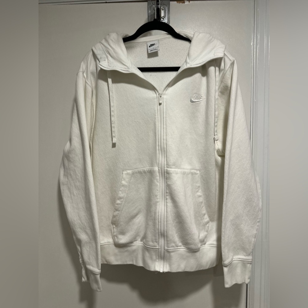 EUC Nike Sportswear Club Sz:L Bright White Full-Zip Monochromatic Fleece Hoodie.